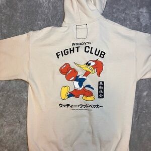 VNTG‎ Riot Society Beige Hoodie Woody’s Fight Club Woodpecker men L READ